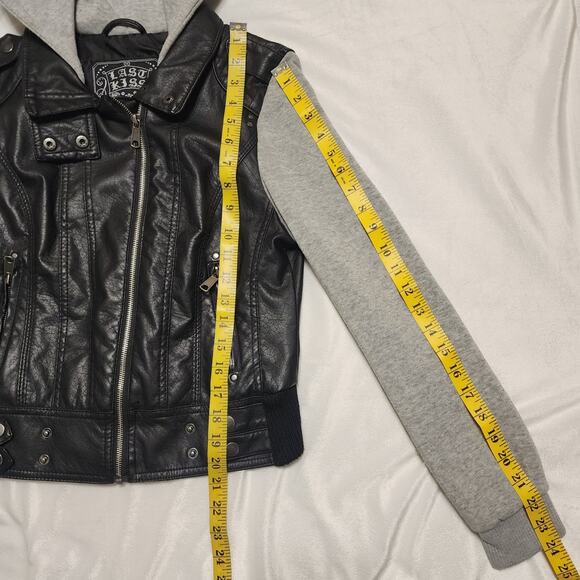 Last Kiss Faux Leather Sweatshirt Hoodie Moto Jacket, Medium - Picture 7 of 9